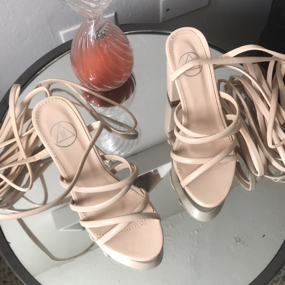 Nude faux leather platform gladiator heeled sandal